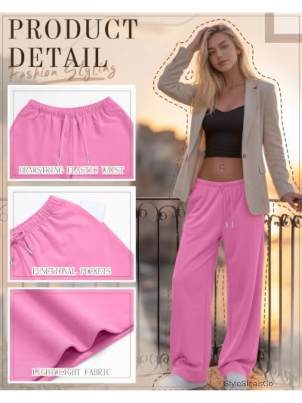 Womens Baggy Wide Leg Sweatpants Low Rise Drawstring Pockets Oversized Lounge - Picture 3 of 6